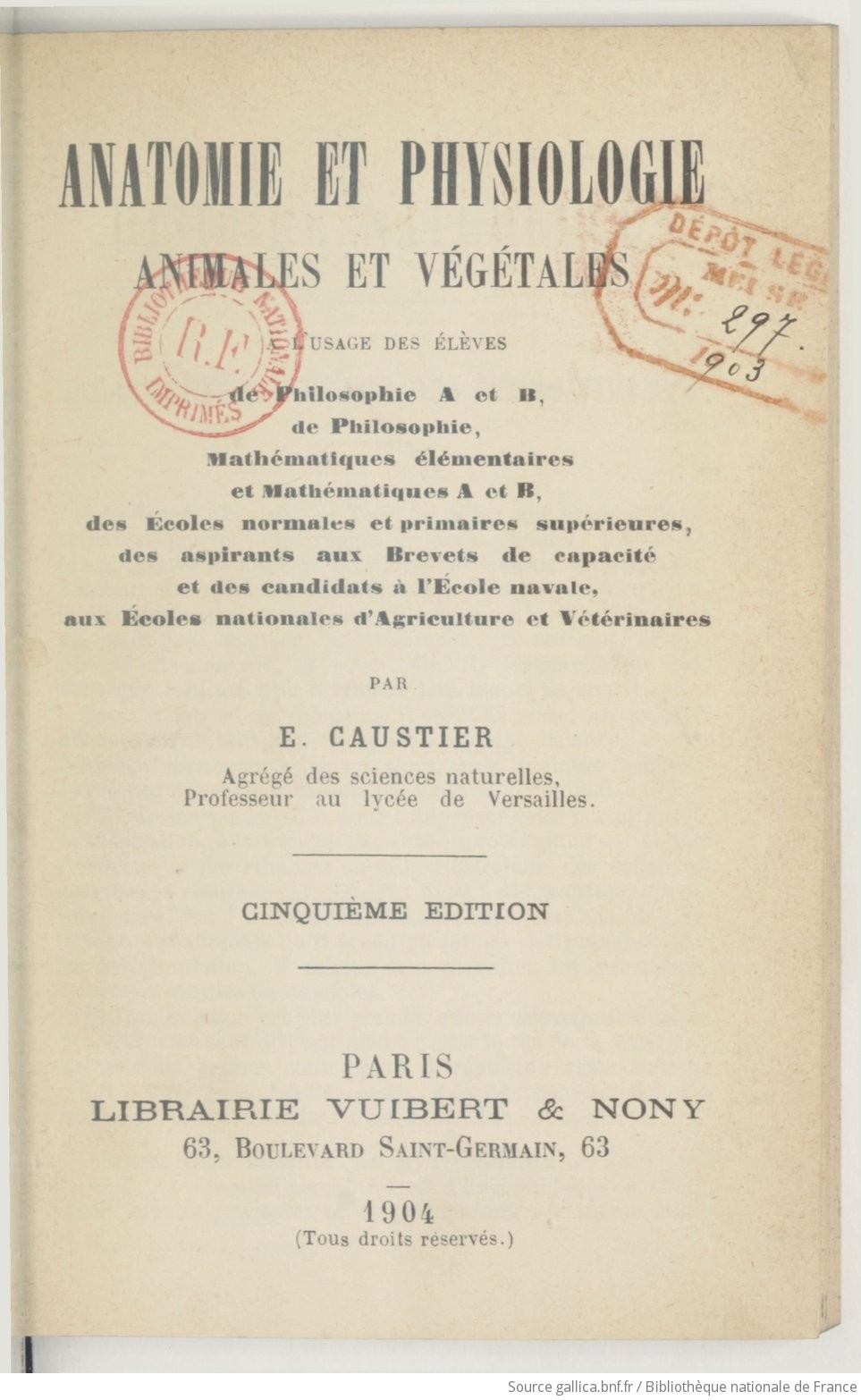 Anatomie Et Physiologie Animales Et Végétales à Lusage Des - 