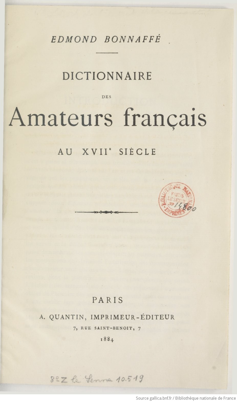 Dictionnaire des amateurs français au XVIIe siècle / Edmond Bonnafé |  Gallica