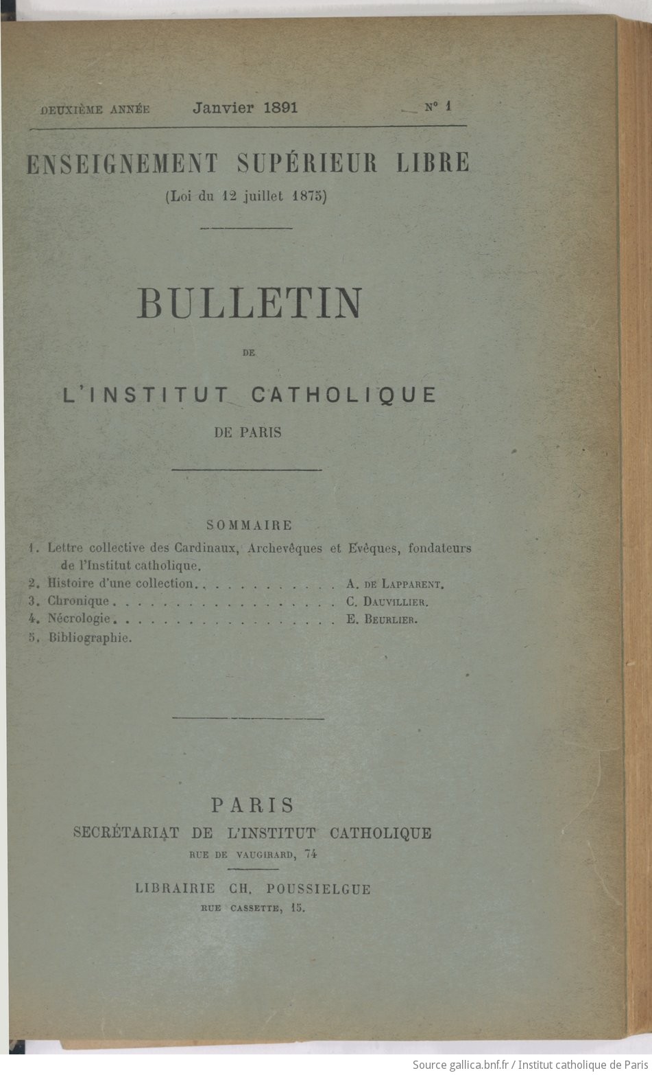 Bulletin de l'Institut catholique de Paris