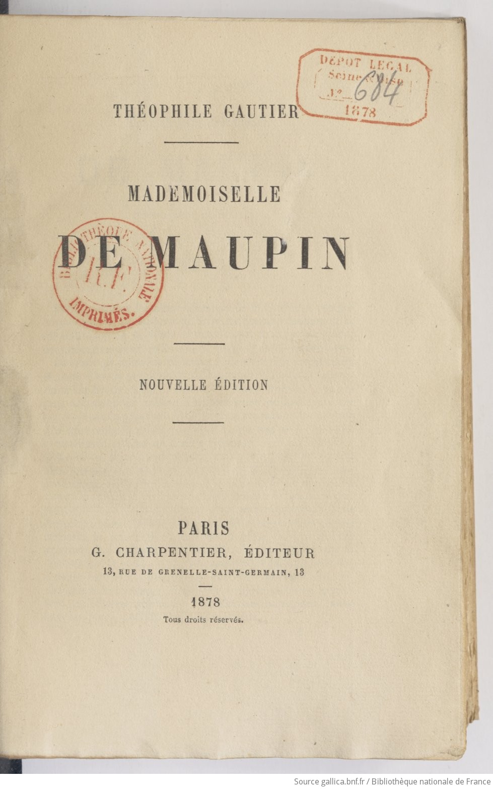 Mademoiselle de Maupin (Nouvelle édition) / Théophile Gautier | Gallica