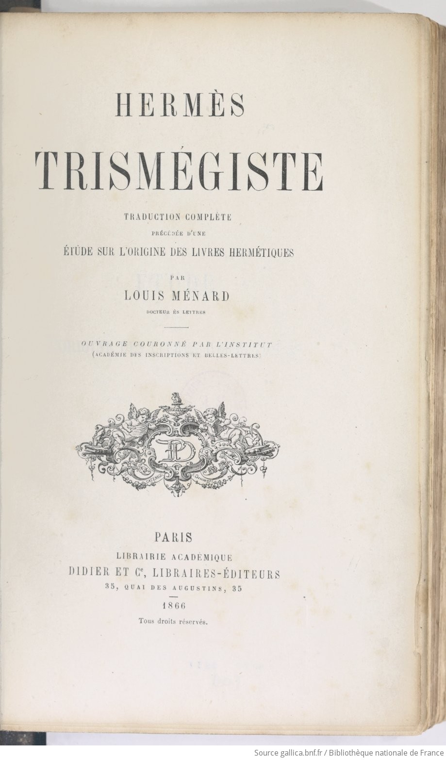 Hermès Trismégiste - Livre de Louis Ménard