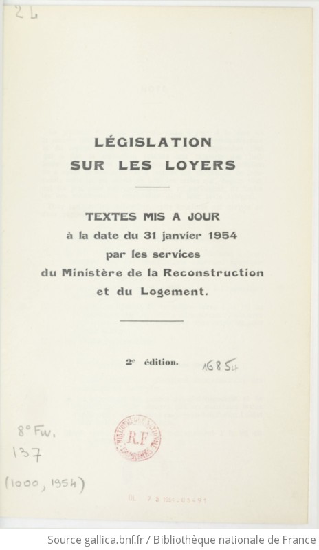 Loyers : [législation Sur Les Loyers] : [textes Mis à Jour à La Date Du ...