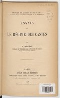 Essais sur le régime des castes . C. Bouglé. 1908