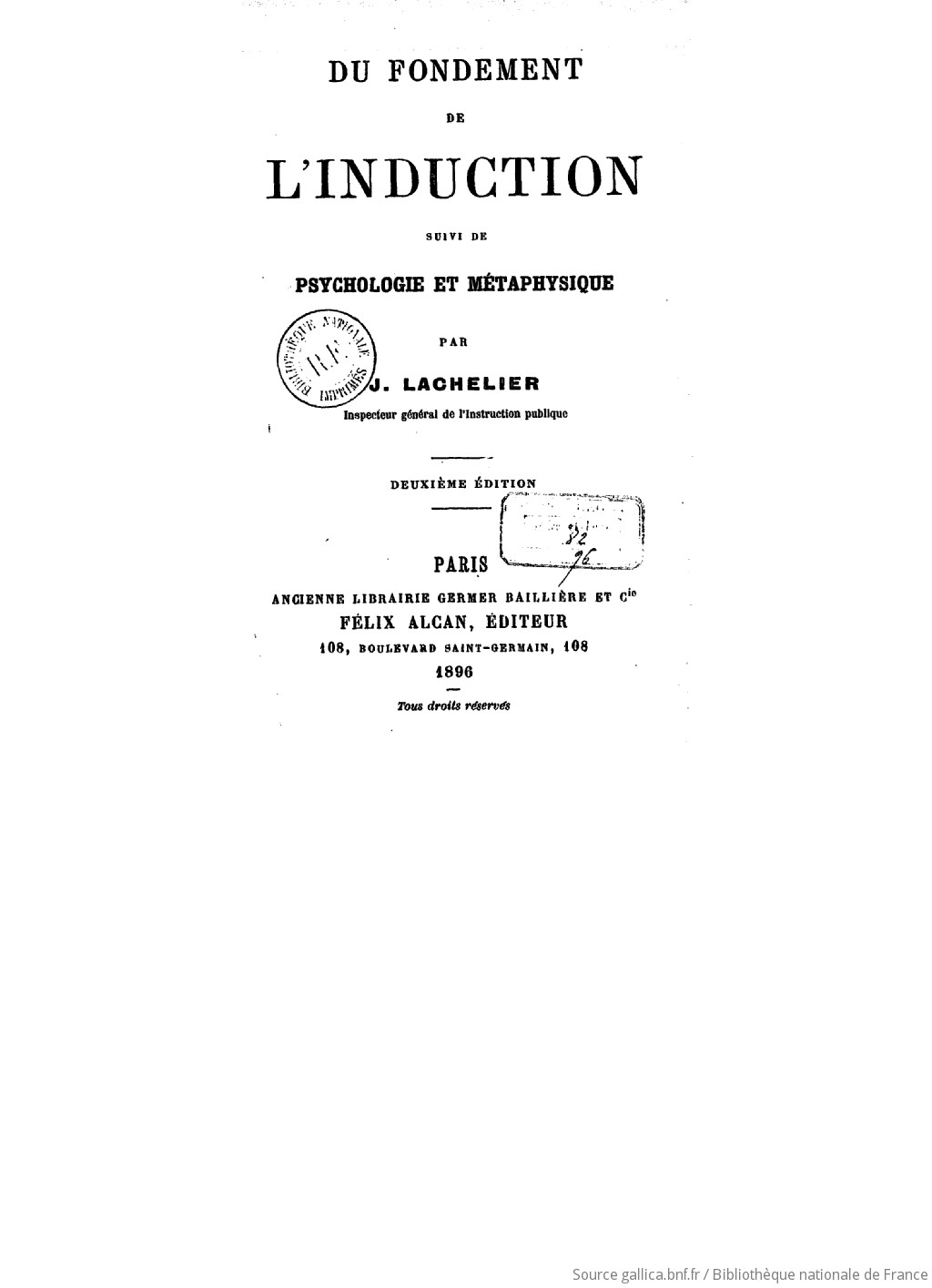 Du Fondement De Linduction Suivi De Psychologie Et - 