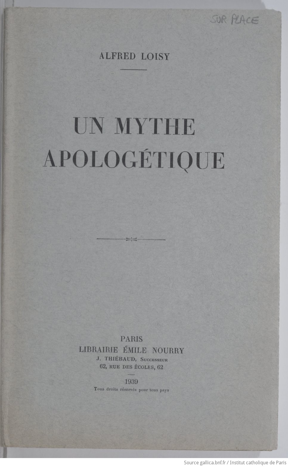 Un mythe apologétique / Alfred Loisy