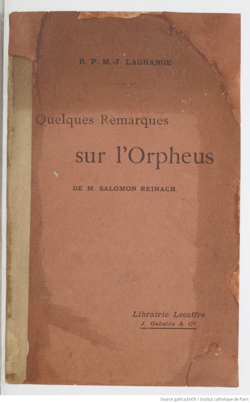 Quelques remarques sur "l'Orpheus" de M. Salomon Reinach / R. P. M.-J. Lagrange