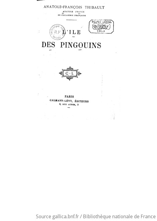 L Ile Des Pingouins 89e Ed Anatole France Gallica