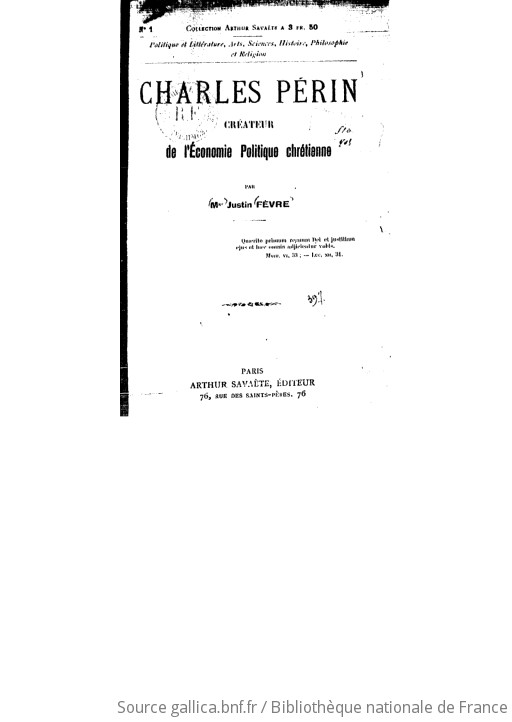 Charles Périn, créateur de l'économie politique chrétienne / par