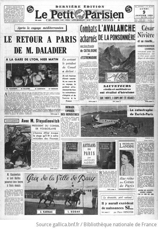 Le Petit Parisien Journal Quotidien Du Soir 1939 01 09 Gallica