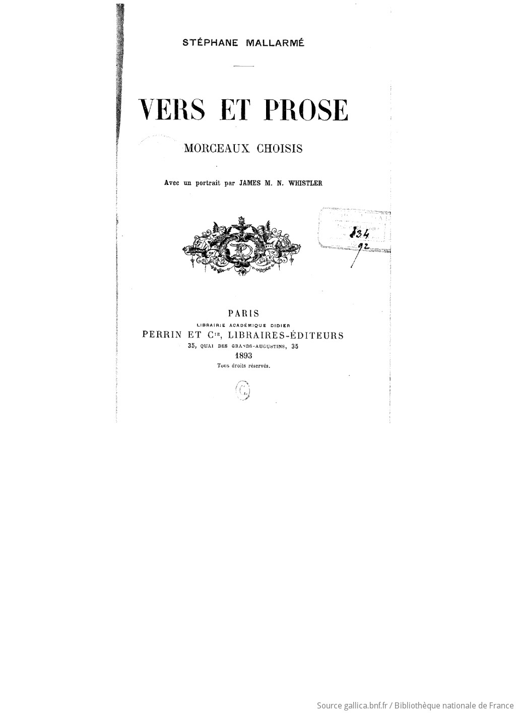 Vers Et Prose Morceaux Choisis Stéphane Mallarmé Avec - 