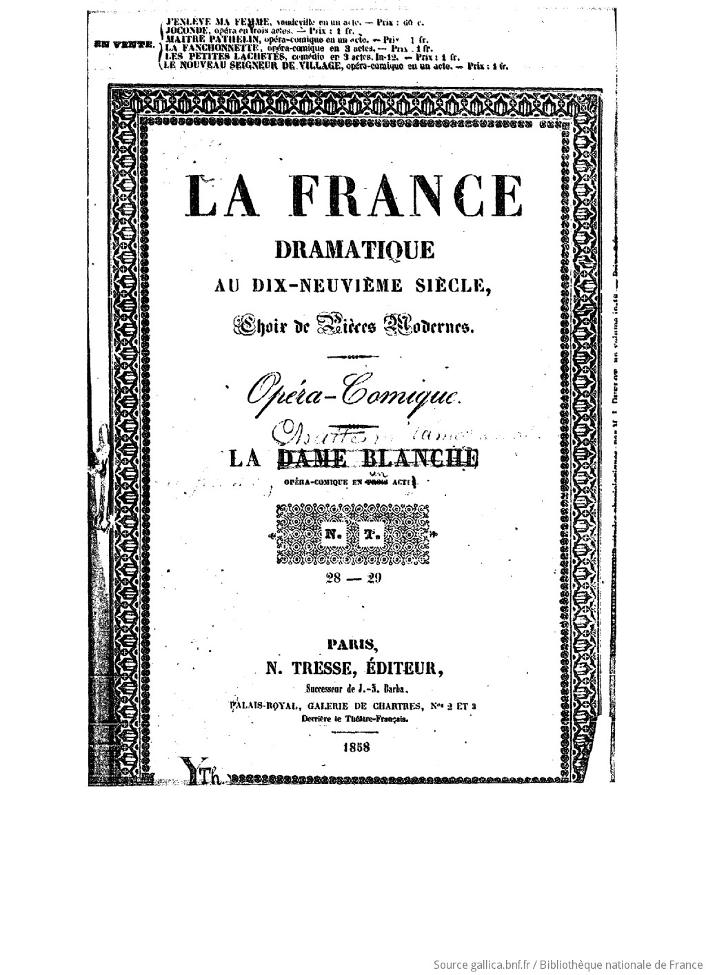 La chatte métamorphosée en femme : opéra-comique en 1 acte / paroles de MM.  Scribe et Mélesville ; musique de M. J. Offenbach... | Gallica