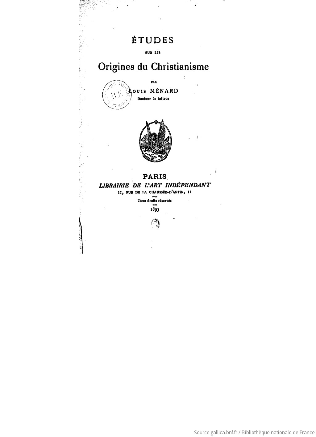 Etude sur les origines du christianisme