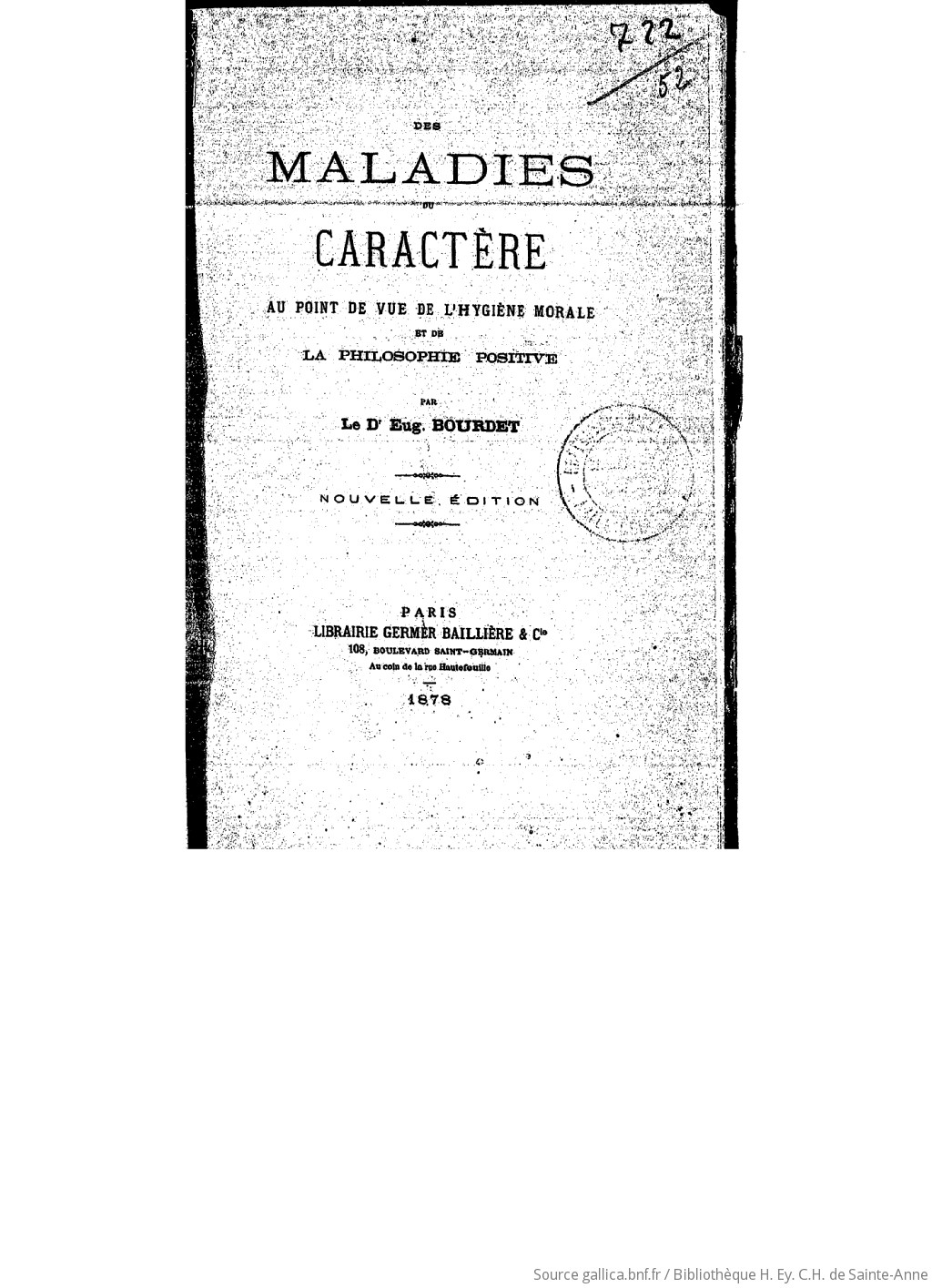 Des maladies du caract re au point de vue de l hygi ne morale et