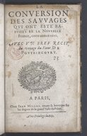 La conversion des sauvages qui ont esté baptizés en la Nouvelle France  M. Lescarbot. 1610 
