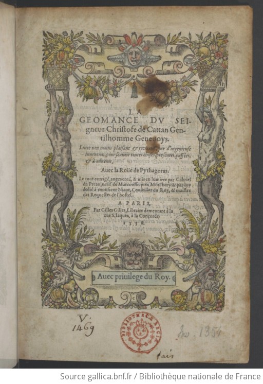 La Géomance Du Seigneur Christofe De Cattan, Gentilhomme Genevoys ...