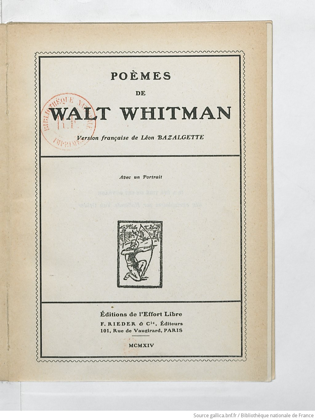 Poèmes de Walt Whitman / version française de Léon Bazalgette | Gallica