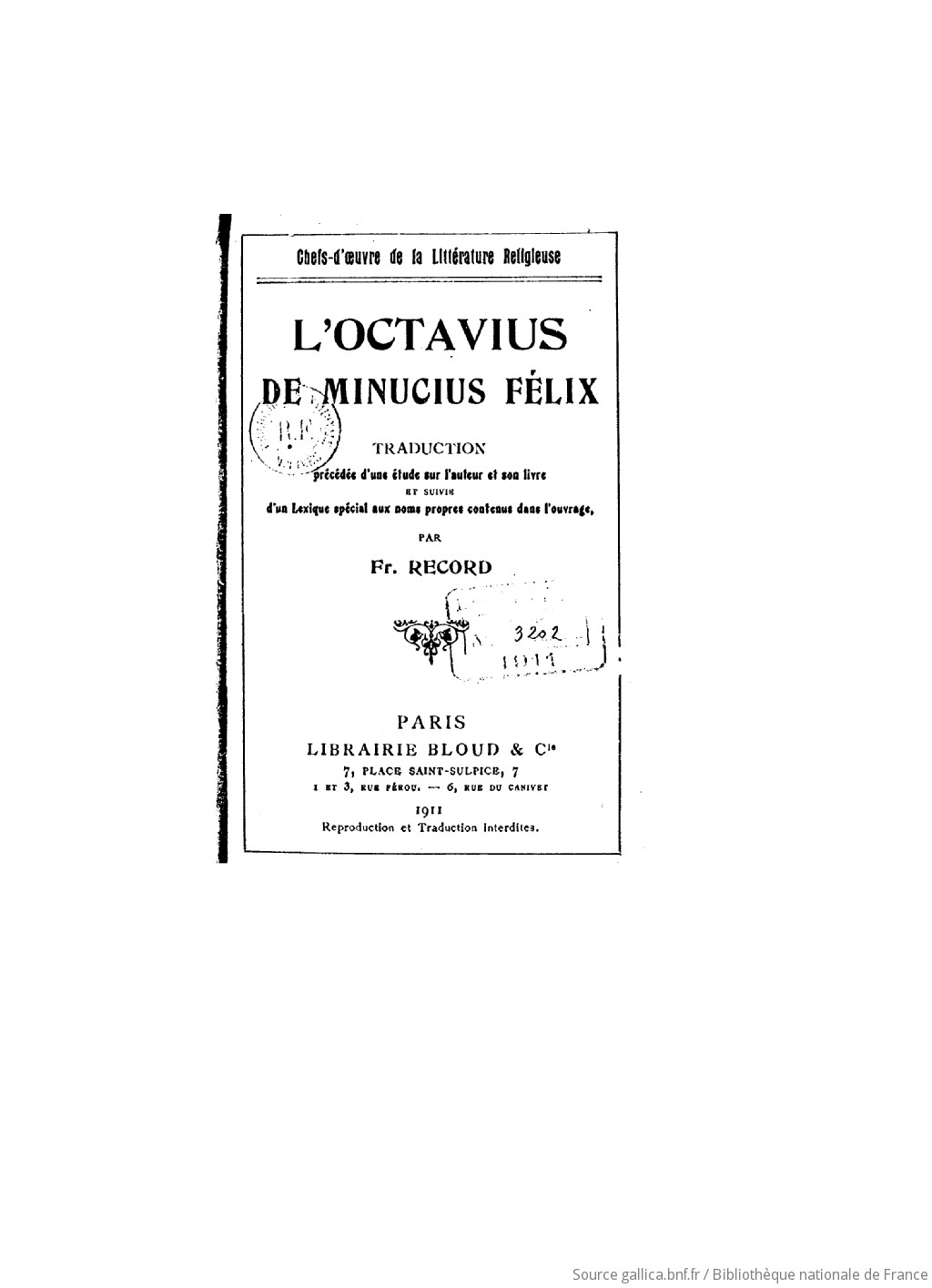 Octavius / Minucius Félix ; traduction, introduction et notes par 