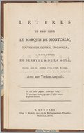 Lettres de Monsieur le marquis de Montcalm [à MM. de Berryer et de La Molé, écrites dans les années 1757-1759]  1777