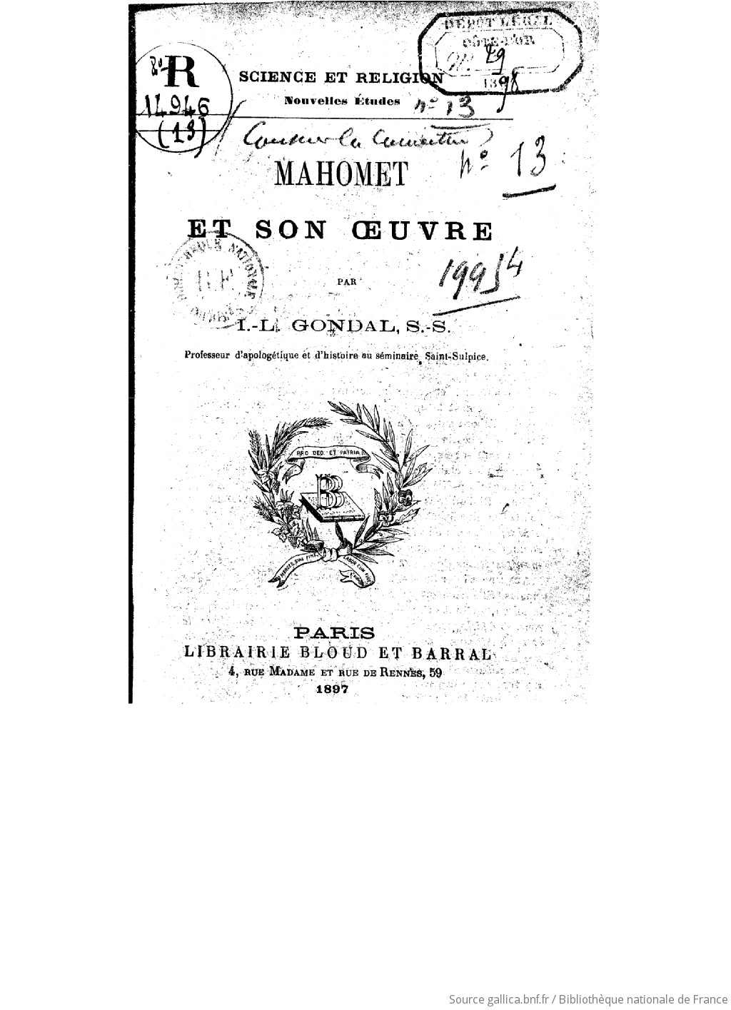 Mahomet Et Son Oeuvre Par I L Gondal Gallica - 