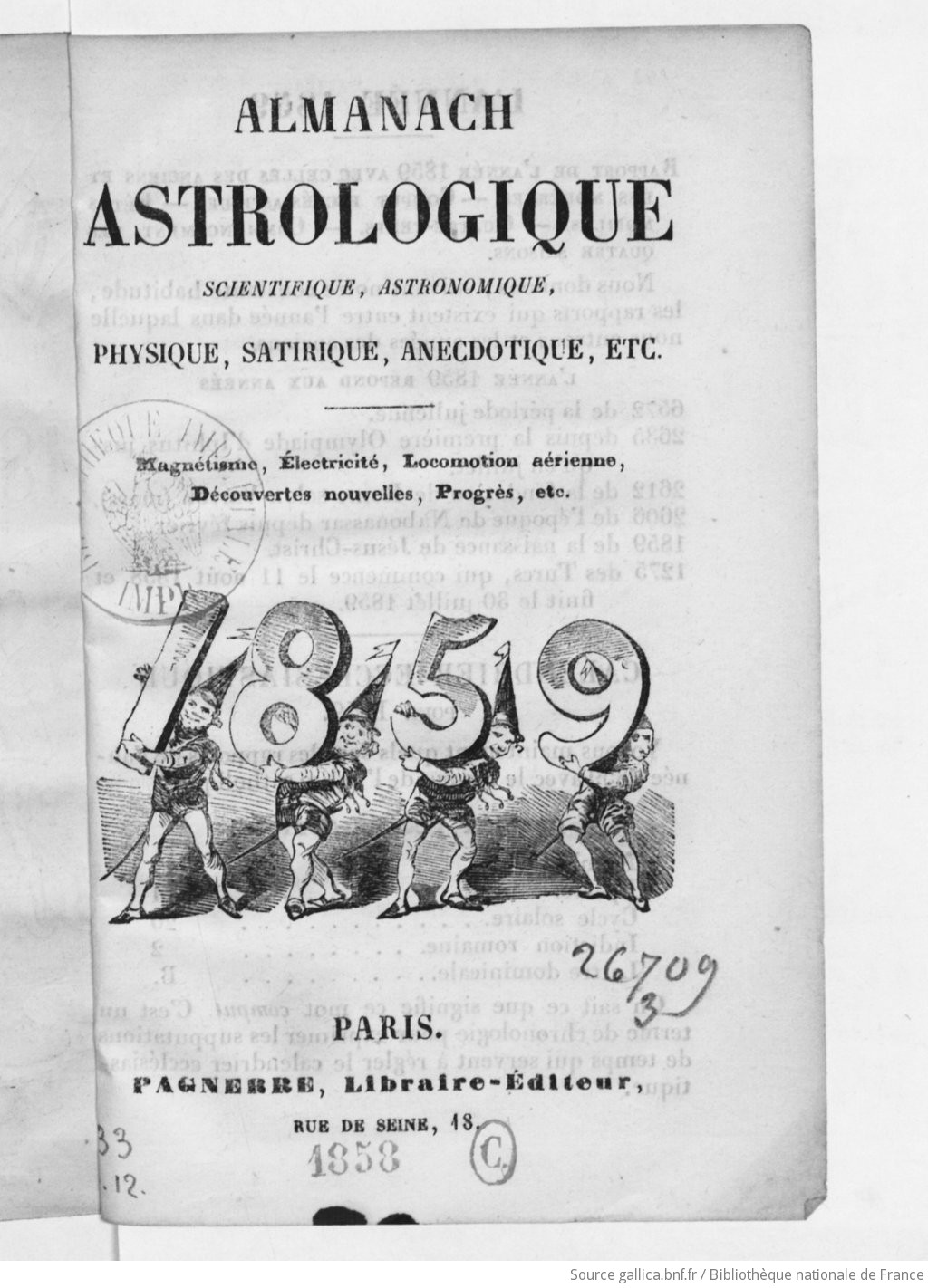 Almanach astrologique : magique, prophétique, satirique et des sciences occultes : annuaire du monde élégant pour... / rédigé par une société d'astrologues, de magiciens et de sorciers