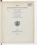 Choix d'inscriptions de Palmyre  Choix d'inscriptions de Palmyre  J.-B. Chabot. 1929