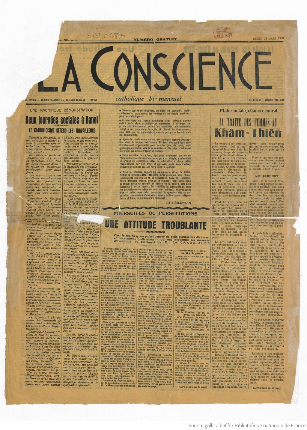 La Conscience. Catholique bi-mensuel   1938