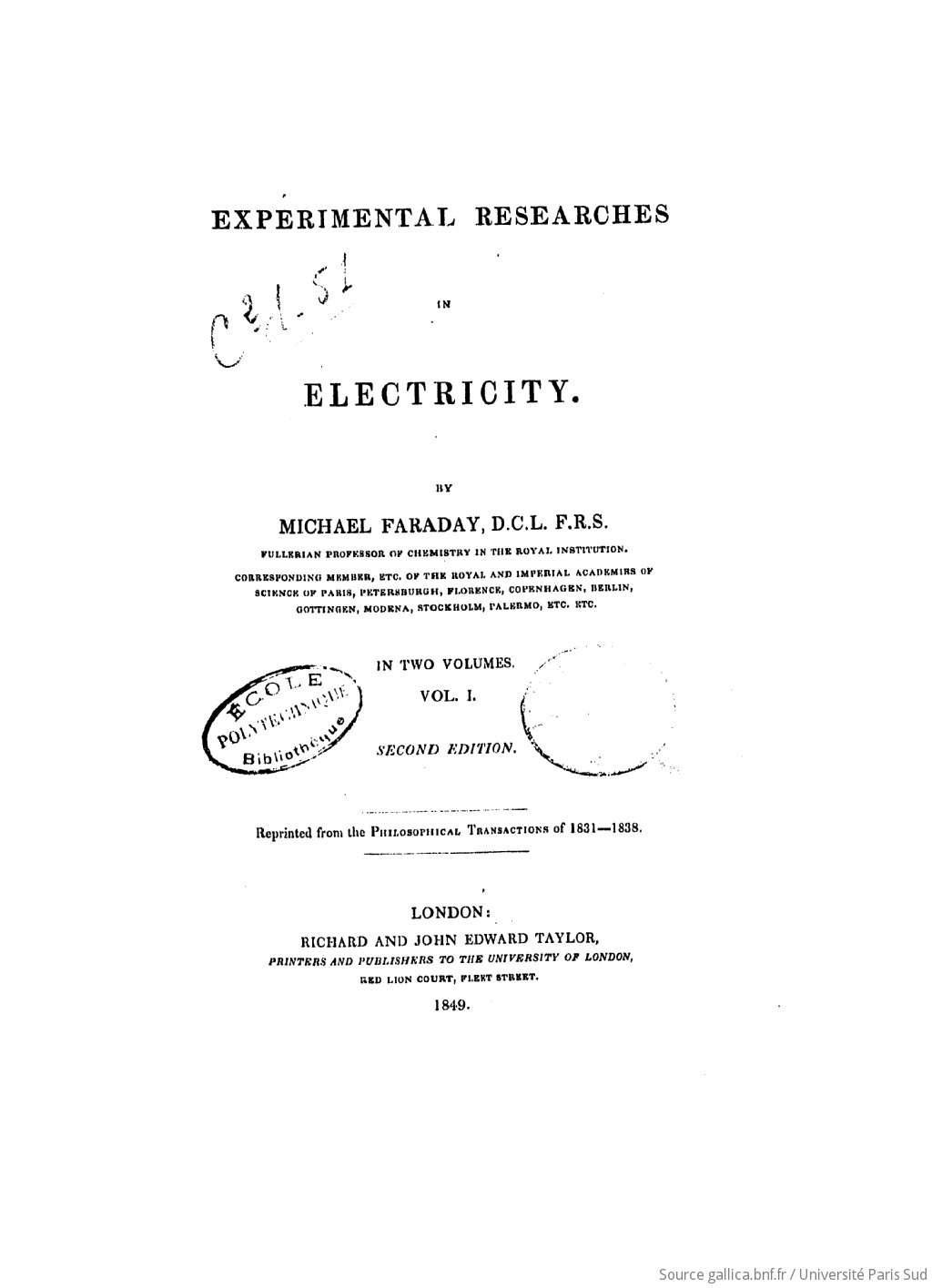 Experimental Researches in Electricity: Faraday, Michael