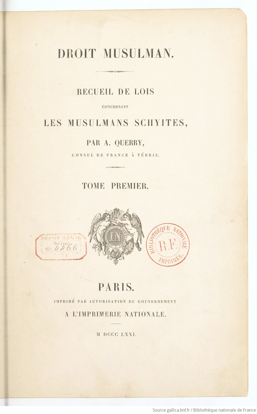 Recueil De Lois Concernant Les Musulmans Schyites Droit - 