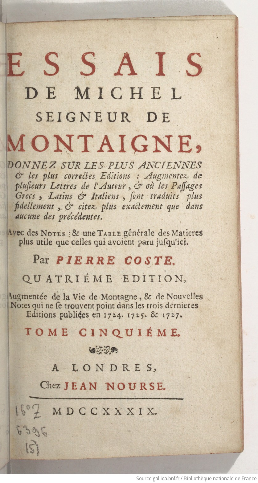 Essais De Michel Seigneur De Montaigne Tome 5 Donnez