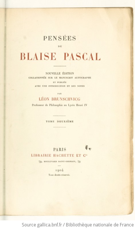 Pensées De Blaise Pascal. Tome 2 | Gallica