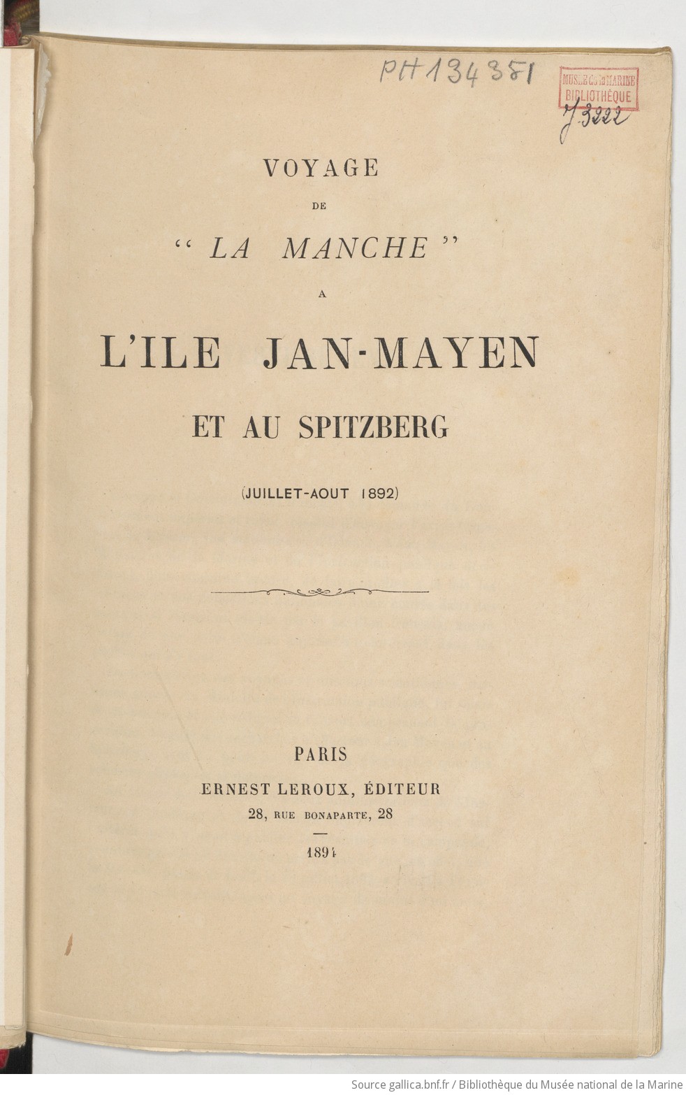 Voyage de la Manche à l'île Jan-Mayen et au Spitzberg (juillet-août 1892)