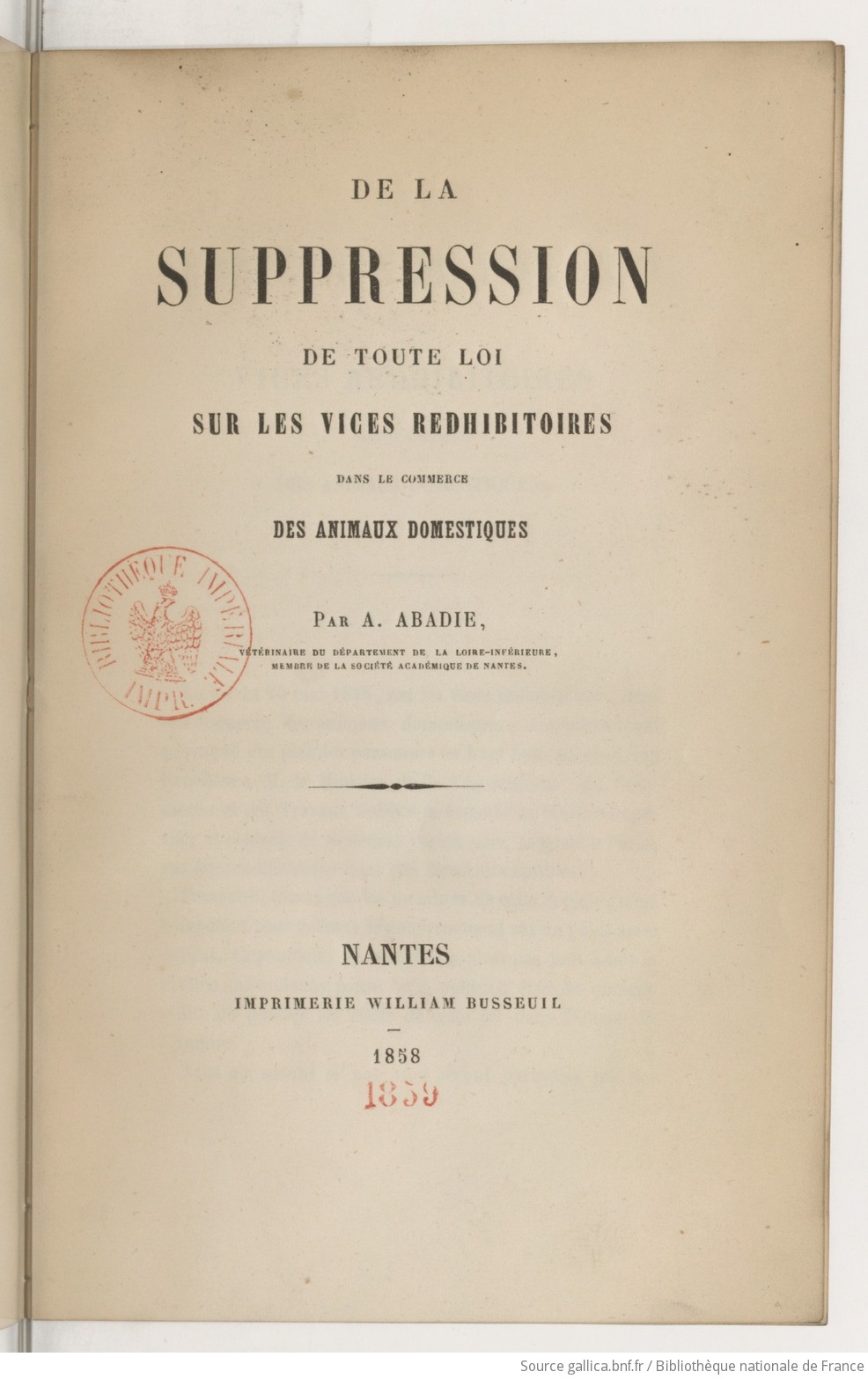 De La Suppression De Toute Loi Sur Les Vices Rédhibitoires