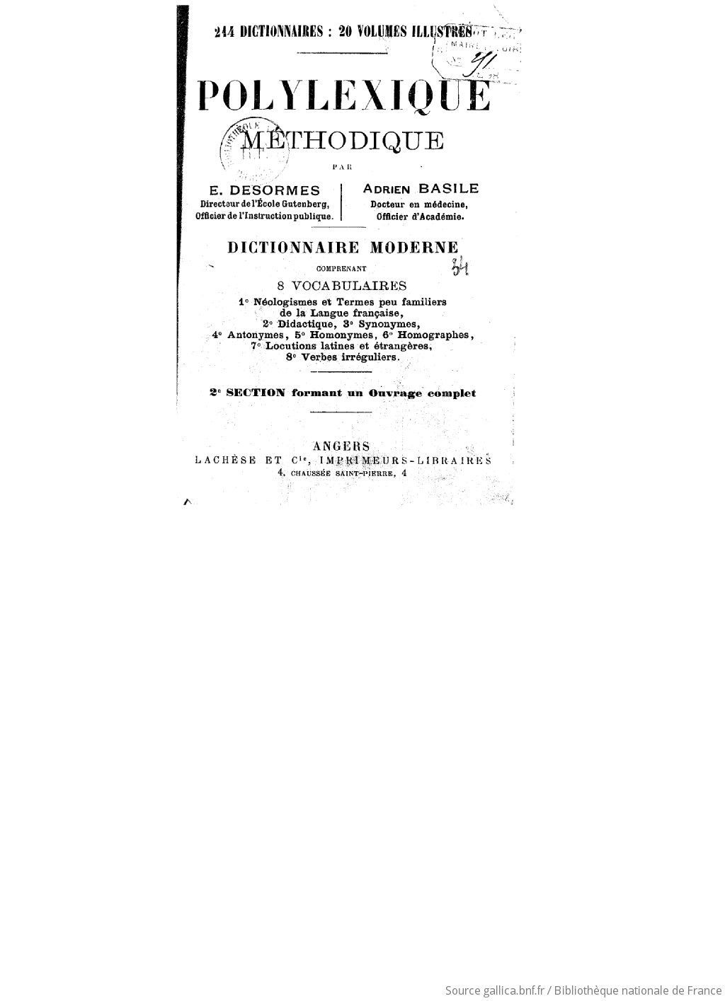 Polylexique méthodique. Section 2 / E. Desormes et Adrien Basile