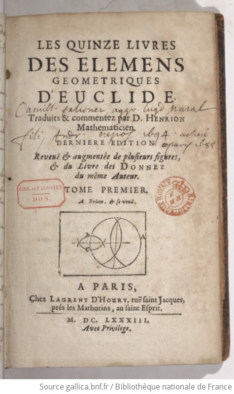 Les Quinze Livres Des éléments Géométriques D'Euclide. Tome 1 ...