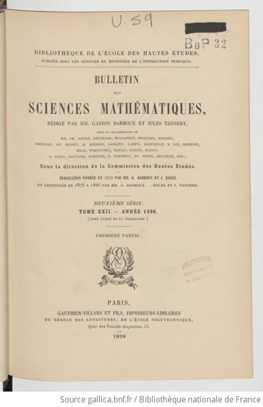 Bulletin Des Sciences Mathématiques | 1898 | Gallica