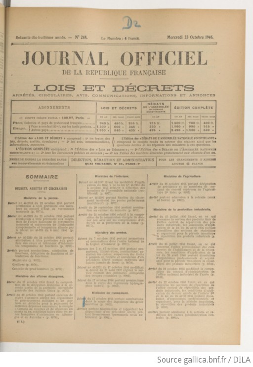 Journal Officiel De La République Française. Lois Et Décrets | 1946-10 ...