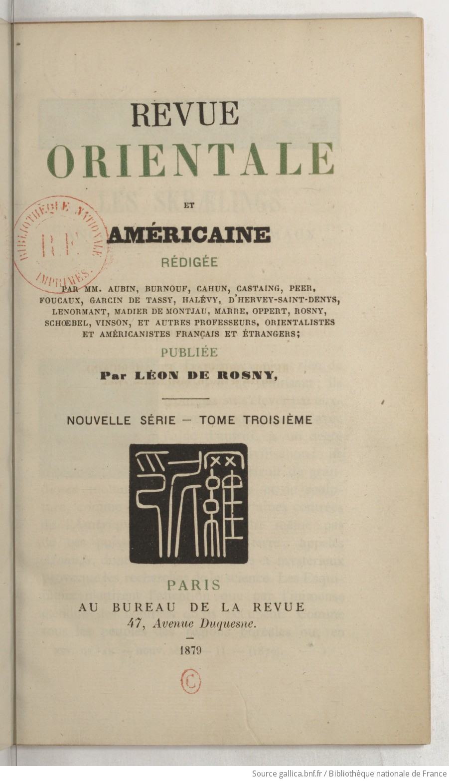 Revue orientale et américaine / publiée... par Léon de Rosny