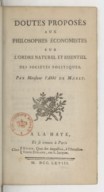 Doutes proposés aux philosophes économistes sur l’ordre naturel et essentiel des sociétés politiques  G. de Mably. 1768