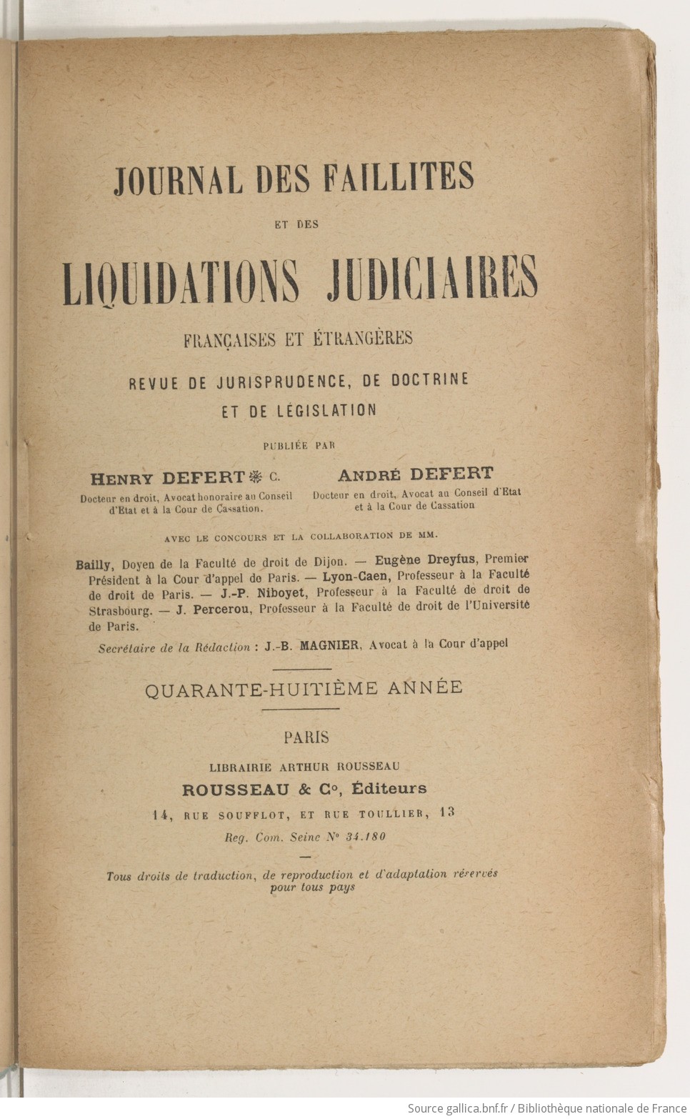 Journal Des Faillites Et Des Liquidations Judiciaires Francaises Et Etrangeres Revue De Jurisprudence De Doctrine Et De Legislation 1929 01 Gallica