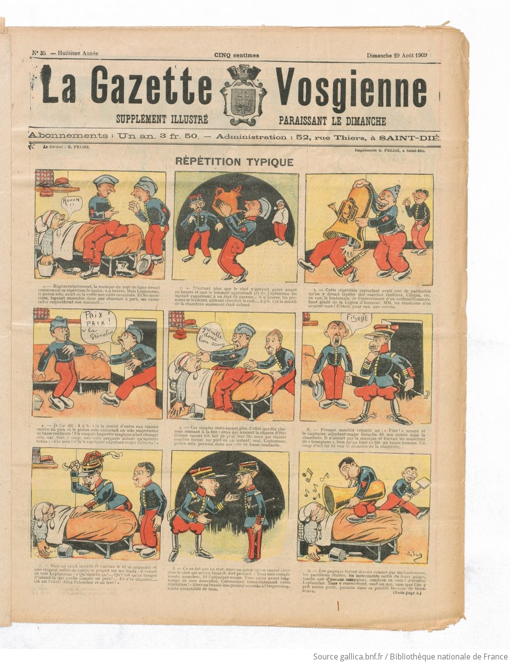 La Gazette vosgienne. Supplément illustré paraissant le dimanche |  1909-08-29 | Gallica