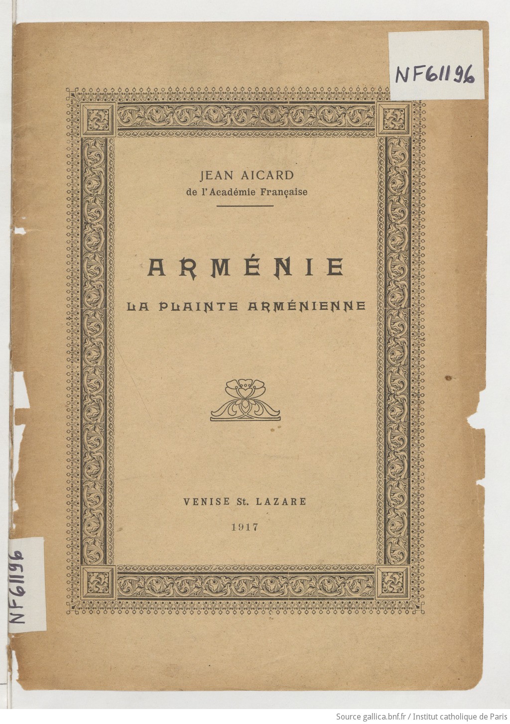 Arménie : la plainte arménienne / Jean Aicard,...