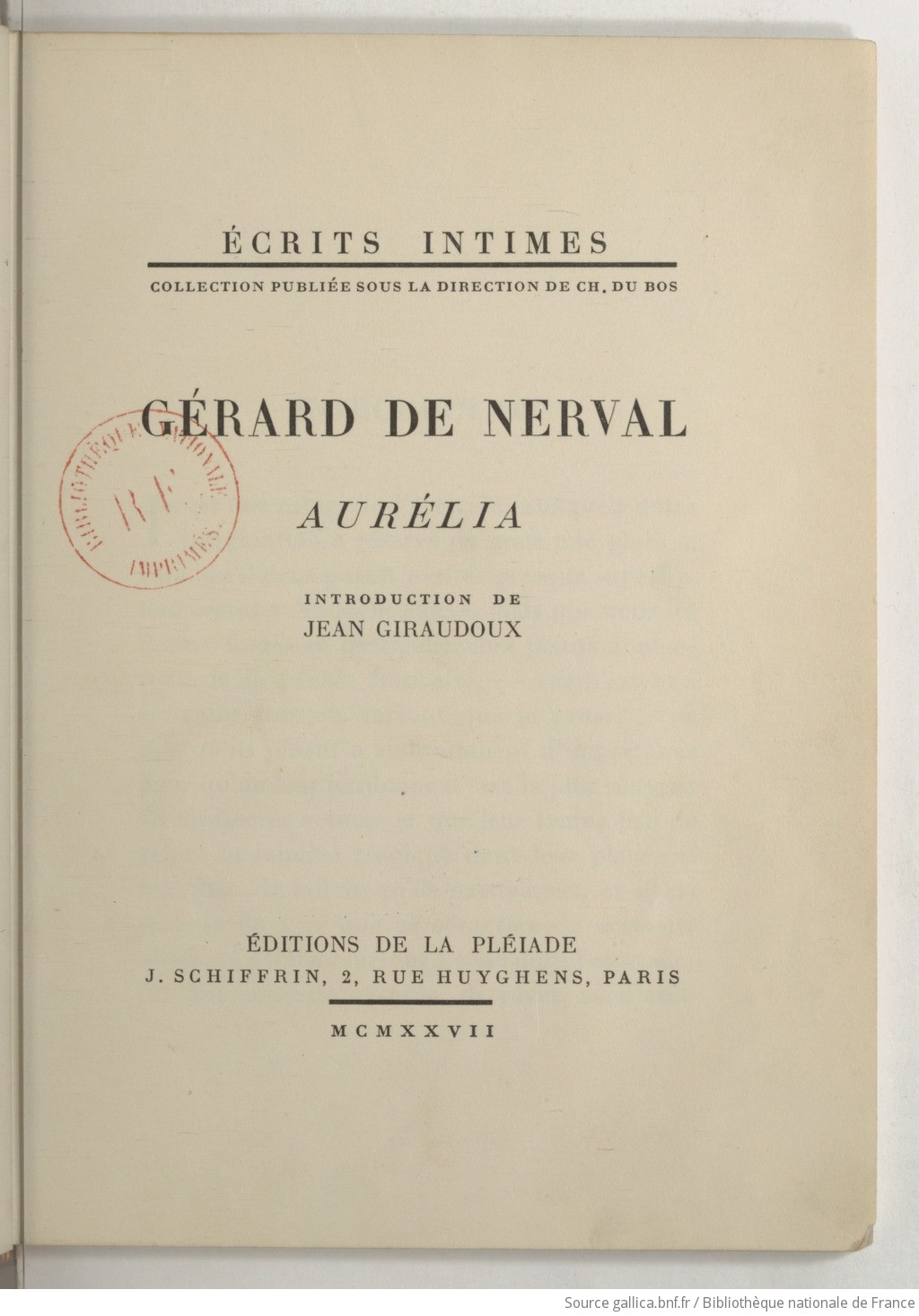Aurélia / Gérard de Nerval ; introduction de Jean Giraudoux | Gallica