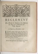 Règlement des droits et salaires des officiers du siège de l'amirauté de l'Isle Royale  1721