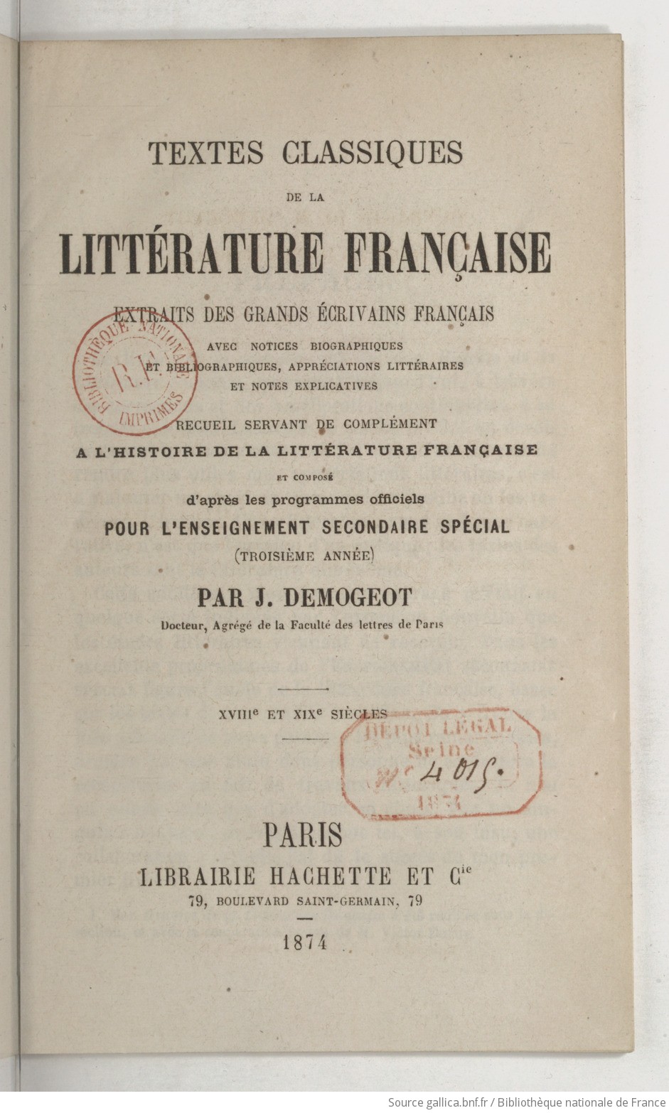 Textes Classiques De La Littérature Française Extraits Des - 