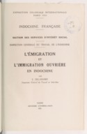  L'Emigration et l'Immigration ouvrière en Indochine  1931