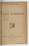 Louis LambertH. de Balzac. 1905