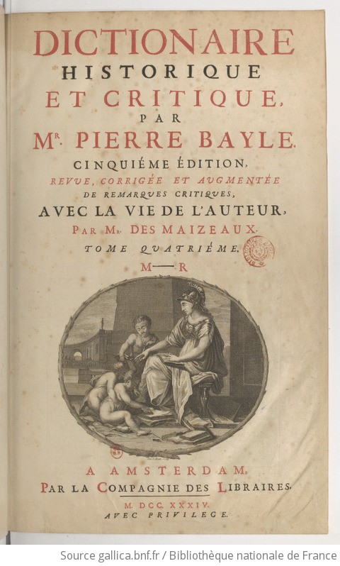 ピエールベール歴史批評辞典 １７０５年刊 全４巻 フォリオ Pierre 