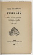 Poésies : choix des plus anciennes traductions, faites par les écrivains français contemporains du poète  A. Mickiewicz. 1929