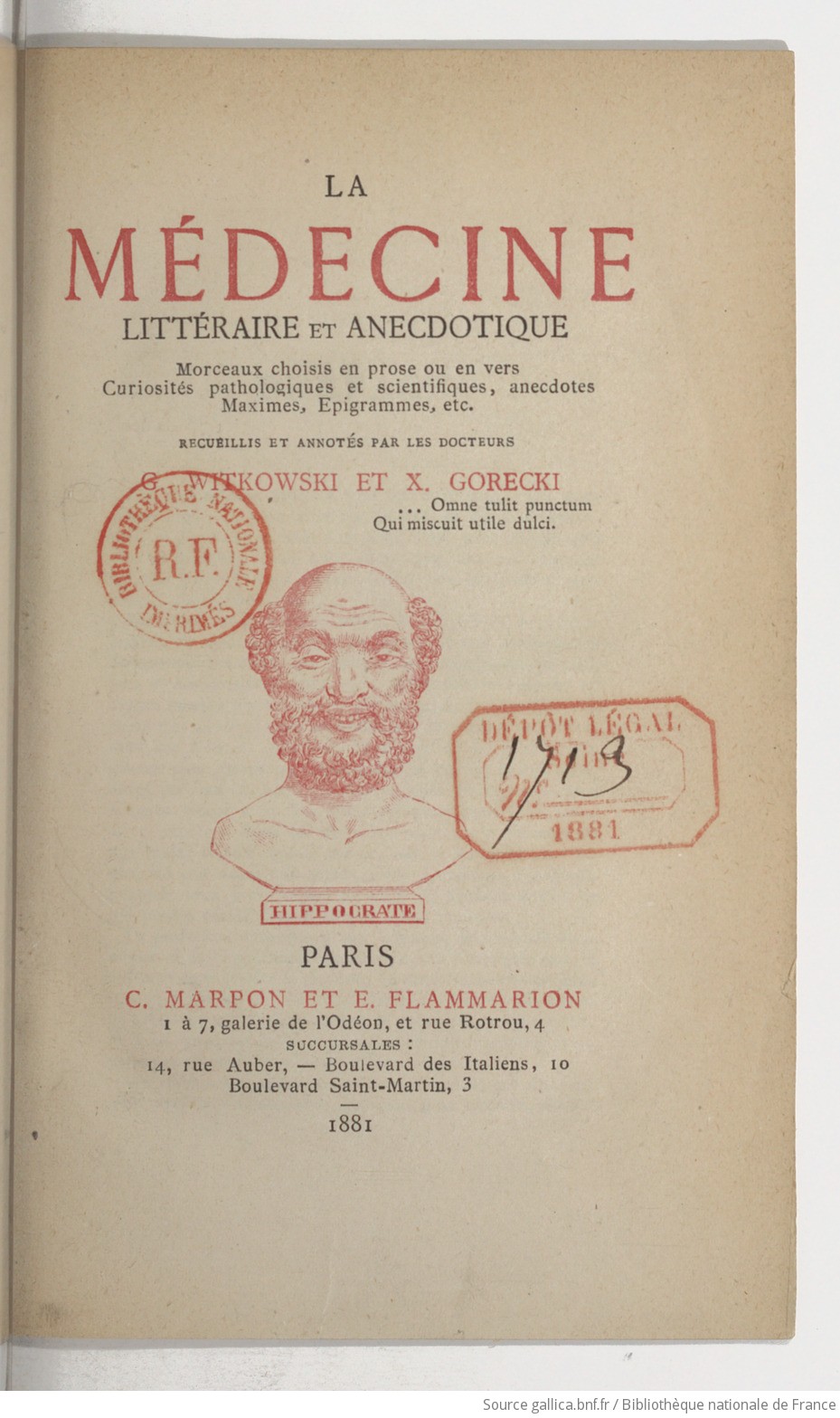 La Médecine Littéraire Et Anecdotique Morceaux Choisis En - 