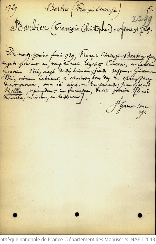 Répertoire alphabétique de noms d'artistes et artisans, des XVIe, XVIIe et  XVIIIe siècles, relevés dans les anciens registres de l'État civil parisien  par le marquis Léon de Laborde, dit Fichier Laborde. XCIV